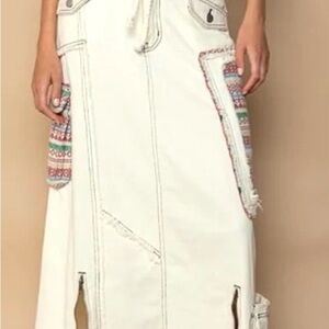 POL Retro Y2K Patchwork Denim Cargo Maxi Skirt A Line